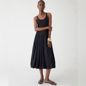 J Crew Fitted Tank Dress with Poplin Bubble Skirt Size XXS in Black